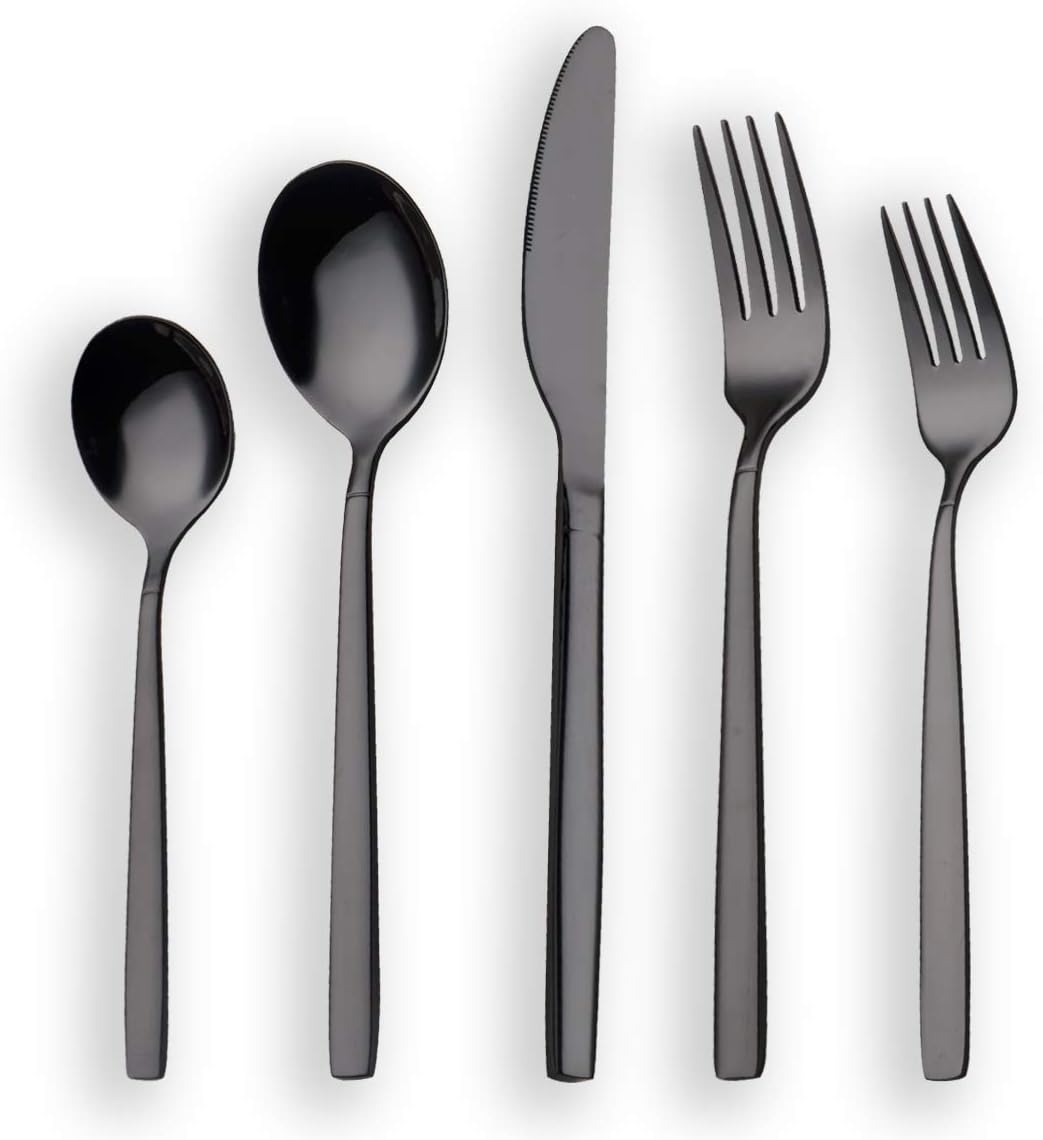 Shiny Black Flatware Set — original Berglander Amazon.ca product photo